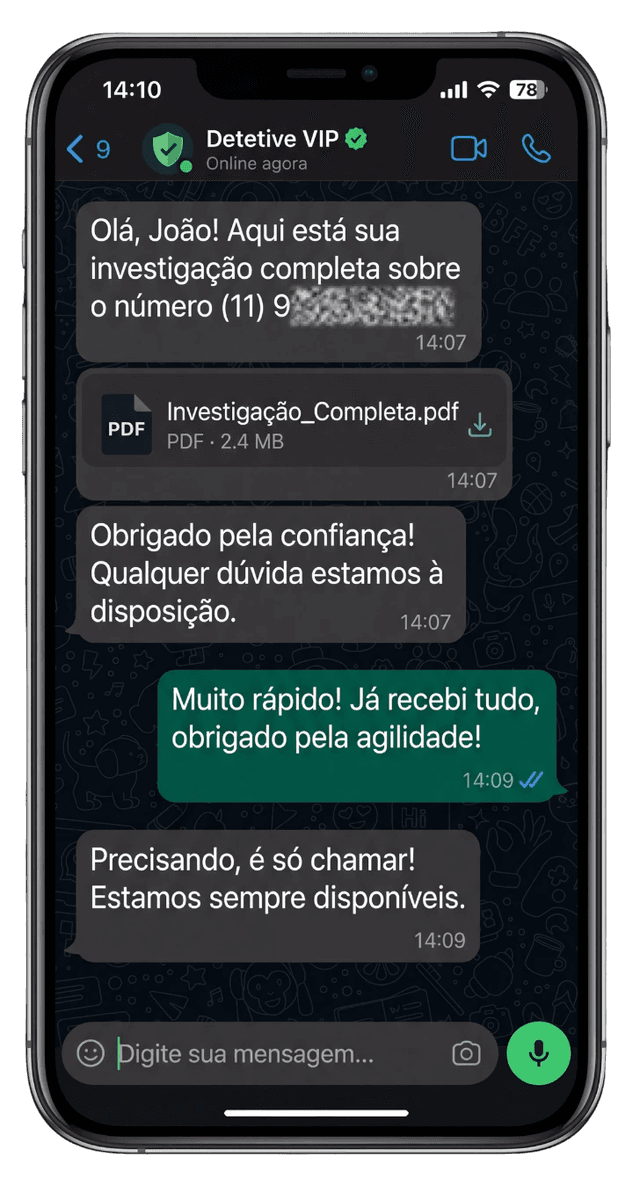 Detetive VIP - Investigação entregue via WhatsApp
